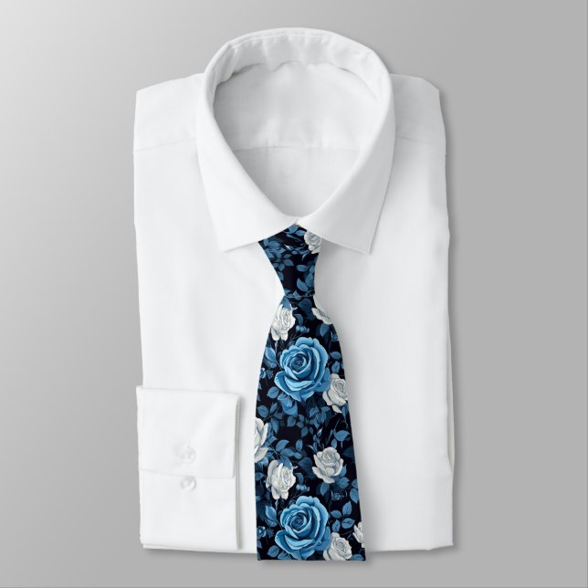 Gravata Blue And White Roses (Amarrado)