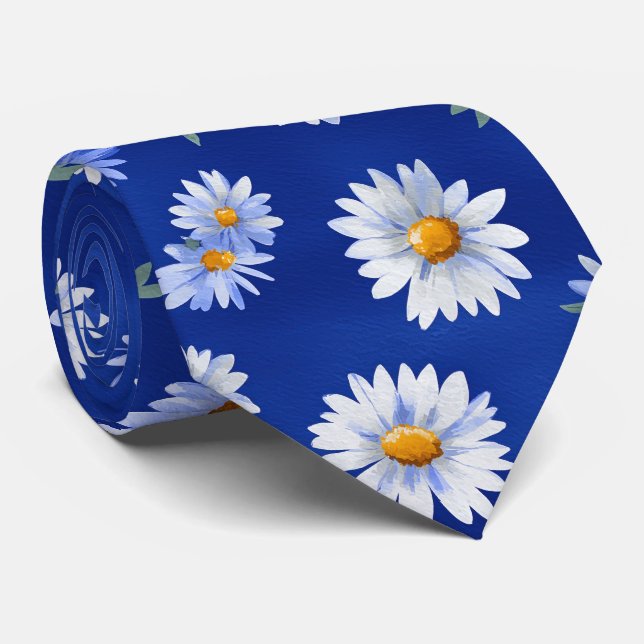 Gravata Blue Daisy Watercolor Floral Pattern (Rolled)