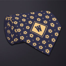 Gravata Blue Gold Futbol (Soccer) Ball Icon Necktie