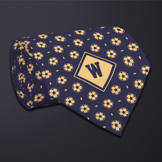 Gravata Blue Gold Futbol (Soccer) Ball Icon Necktie (Criador carregado)