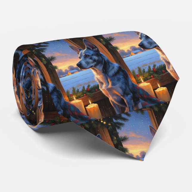 Gravata Blue Heeler Com Luzes de Natal Feriado  (Rolled)