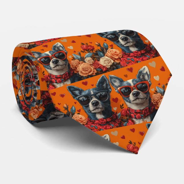 Gravata Blue Heeler Com Rosas Do Dia Dos Namorados (Rolled)