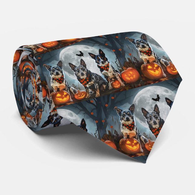 Gravata Blue Heeler Halloween Assustador (Rolled)