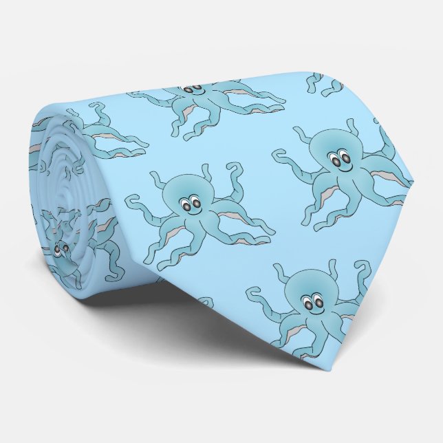 Gravata Blue Octopus Design (Rolled)