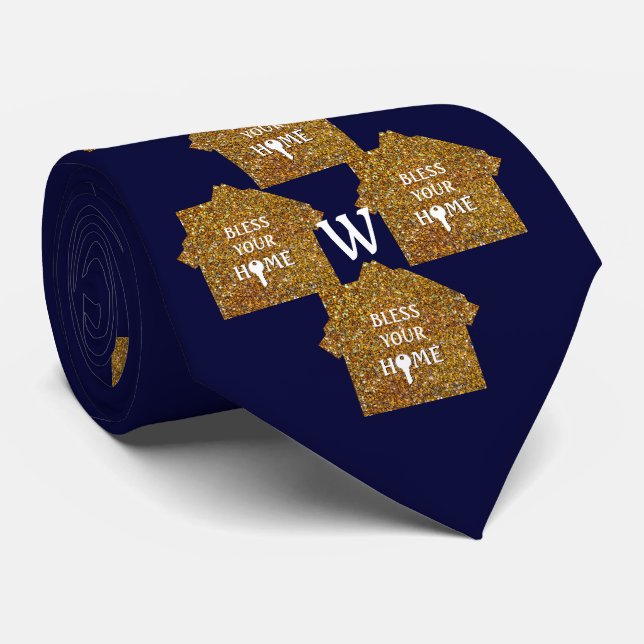 Gravata  Blue Real Estate BLESS YOUR HOME Glitter Monogram (Rolled)