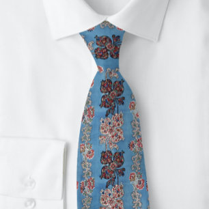 Gravata Blue Stripe Floral Victorian England Neck Tie