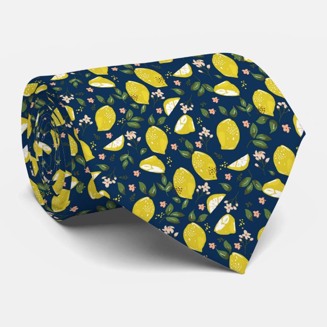 Gravata Blue yellow lemon fruit bright summer (Rolled)