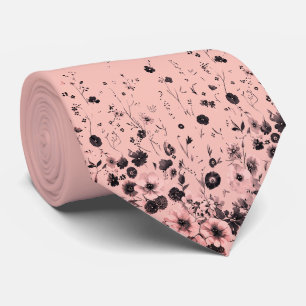 Gravata Blush Rosa e Floral de Carvão para Colar de Homem