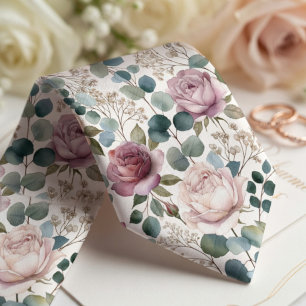 Gravata Blush Rosa & Floral de Eucalipto 