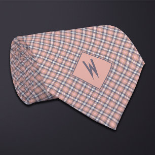 Gravata Blush Taupe and Gray Plaid Monogram