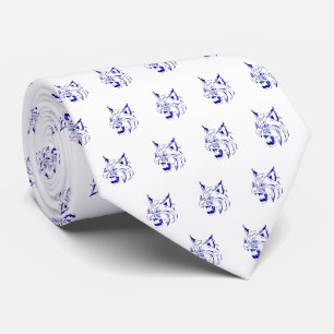 Gravata Bobcat Wild Cat Team Mascot Necktie Blue/White