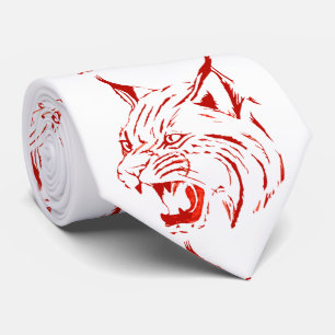 Gravata Bobcat Wild Cat Team Mascot Necktie Red/White
