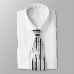 Gravata Boho Black & White Stripe Floral Vintage