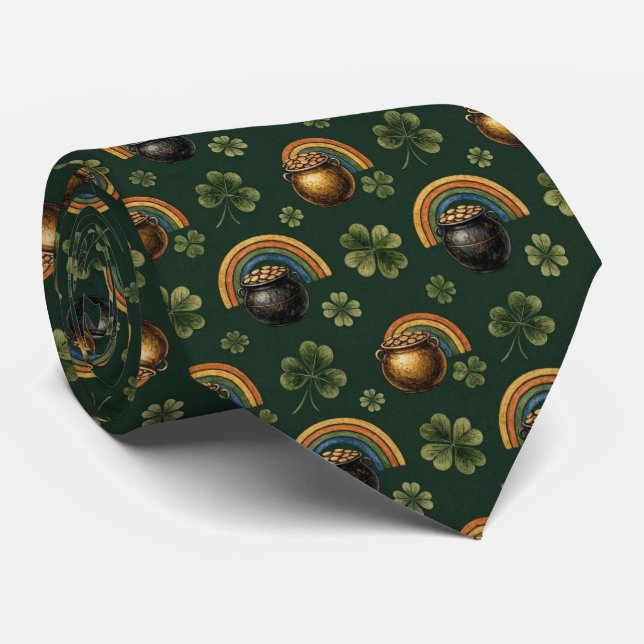 Gravata Boho Irlandês Panela de Ouro e Trevo (Rolled)