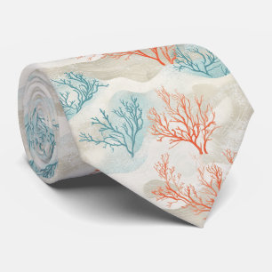 Gravata Boho Luxo Padrão de Coral Costeiro em Aquarela (6)
