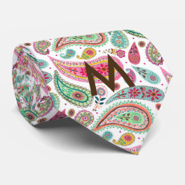 Gravata Boho Paisley Multicolor padrão feminino monograma