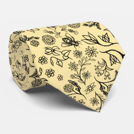 Gravata Boho Summer Floral Mel Padrão de Abelhas Amarelo