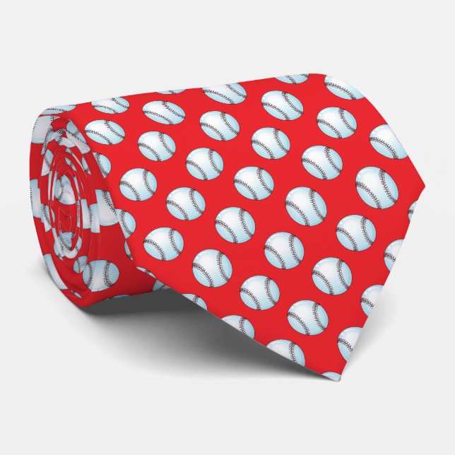 Gravata Bolas de beisebol na cor vermelha da equipe (Rolled)