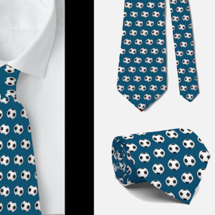 Gravata Bolas de Futebol Futebol Preto e Branco Azul