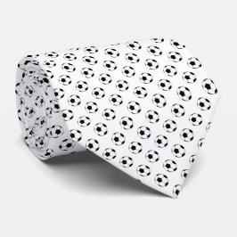 Gravata Bolas de Futebol Preto Branco em Branco