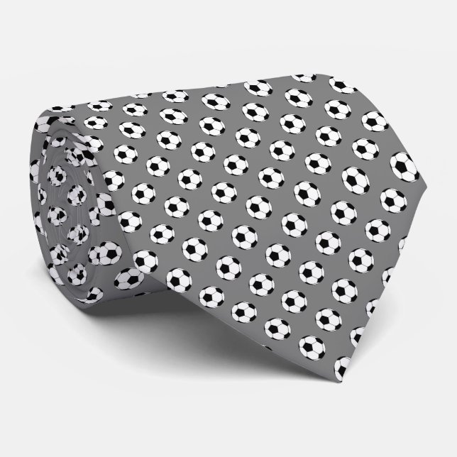 Gravata Bolas de Futebol Preto e Branco em Cinza Médio (Rolled)