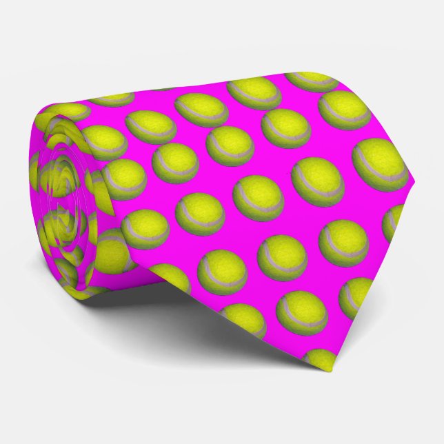 Gravata Bolas de Ténis Amarelas Sobre Rosa, (Rolled)