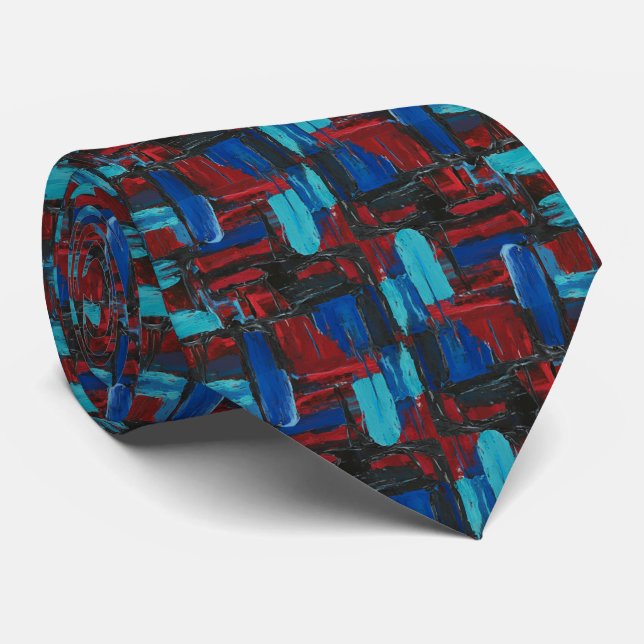 Gravata Bold Abstract Expressionist Ruby and Turquoise (Rolled)