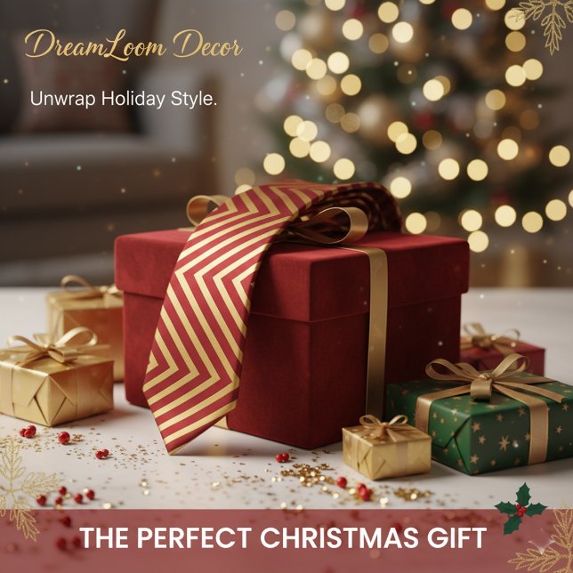 Gravata Bold Candy Cane Stripes Red & Gold Christmas Gift (Criador carregado)