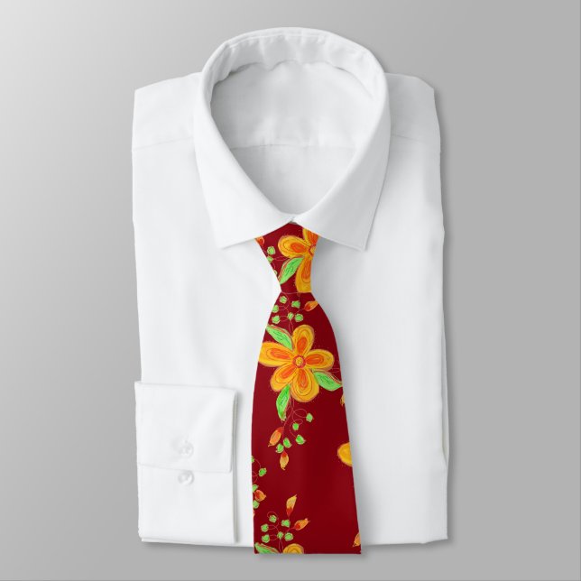 Gravata Bold Floral On Burgundy (Amarrado)
