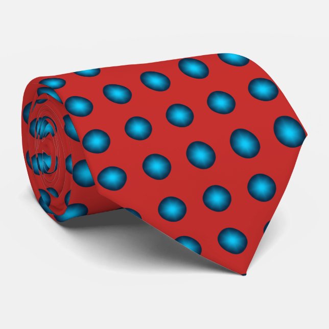 Gravata Bolinhas na moda azul com fundo vermelho (Rolled)