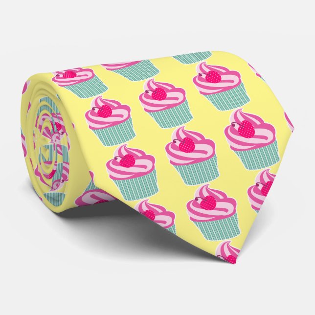 Gravata Bolinhas rosa - Cupcake - Cherry (Rolled)