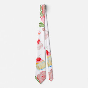 Gravata Bolos doces e rosas de aquarela