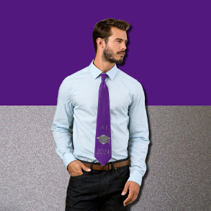 Gravata Boné de formatura 2024 - monograma - roxo real