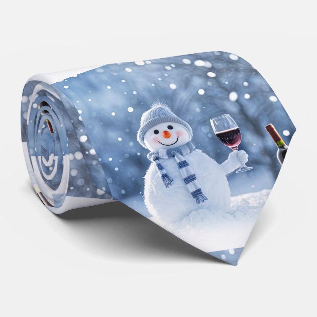 Gravata Boneco de Neve de Natal Vinho Férias Fofo (Rolled)