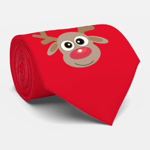 Gravata Bonita Cartoon Reindeer de Natal Vermelho