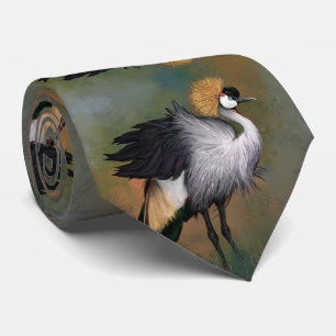 Gravata Bonita Cinza Crowned Crane - Arte de Pintura Migra