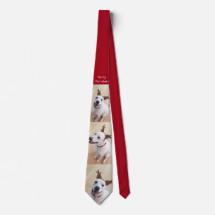 Gravata Bonita Rebelde Branca Sorridente Cão Vermelho Nata