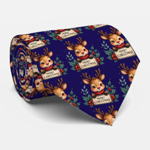 Gravata Bonita Reindeja de Natal com Holly e Sinal
