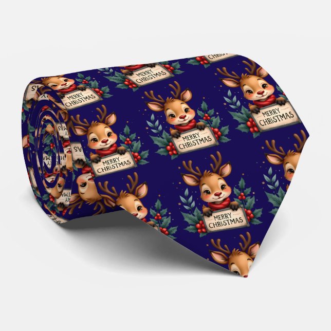 Gravata Bonita Reindeja de Natal com Holly e Sinal (Rolled)