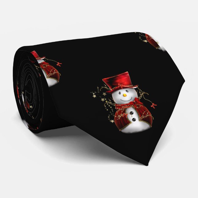 Gravata Bonito boneco de neve no Natal do Veludo Vermelho (Rolled)
