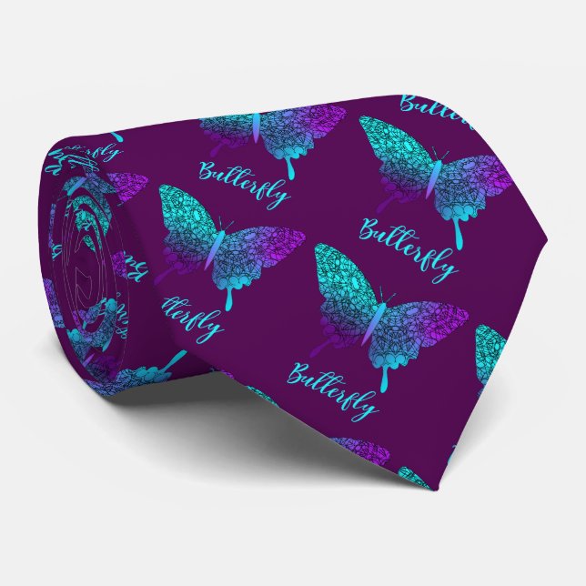 Gravata Bonito Butterfly Teal Purple Ombre Gráfico (Rolled)