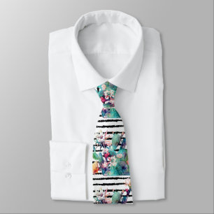 Gravata Bonito cactus floral e stripes design