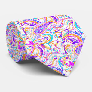 Gravata Bonito desenho paisley colorido branco