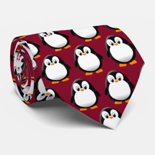 Gravata Bonito Penguin Cartoon Burgundy