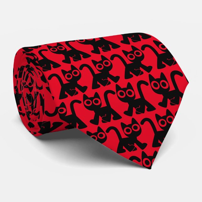 Gravata Bonito Rambling Cartoon Cat Tie (Rolled)