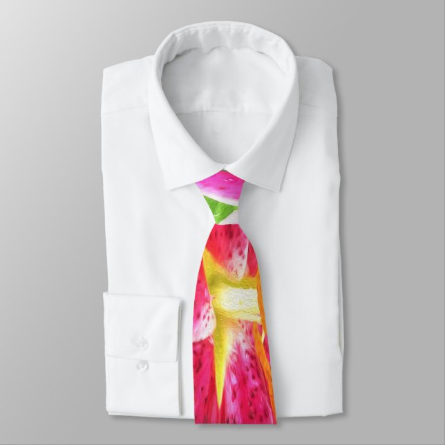 Gravata Bonito Stargazer Rosa Profundo Lily no Verde limão (Amarrado)