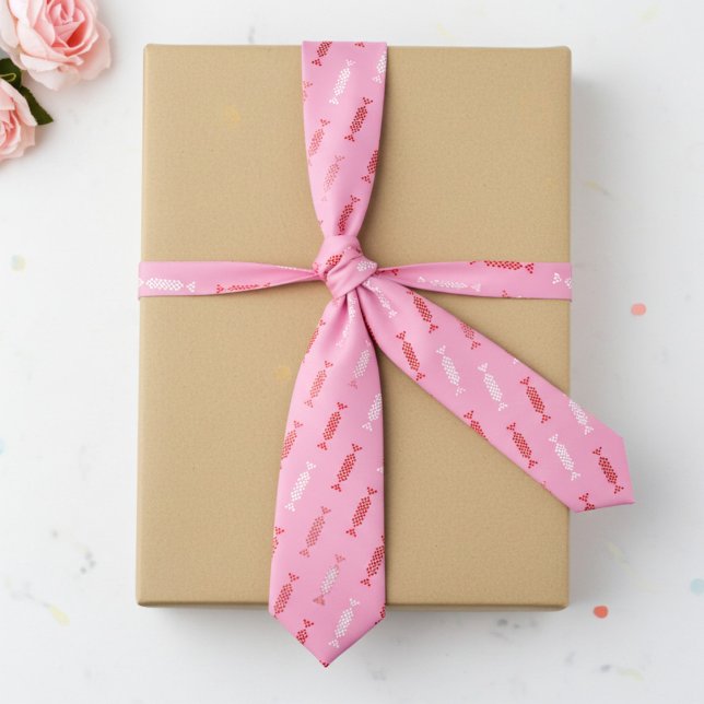 Gravata Bons vermelhos e brancos a rosa (Pink bonbon candy necktie)