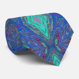Gravata Borboleta Abstrata Azul e Vermelha Trippy Retro