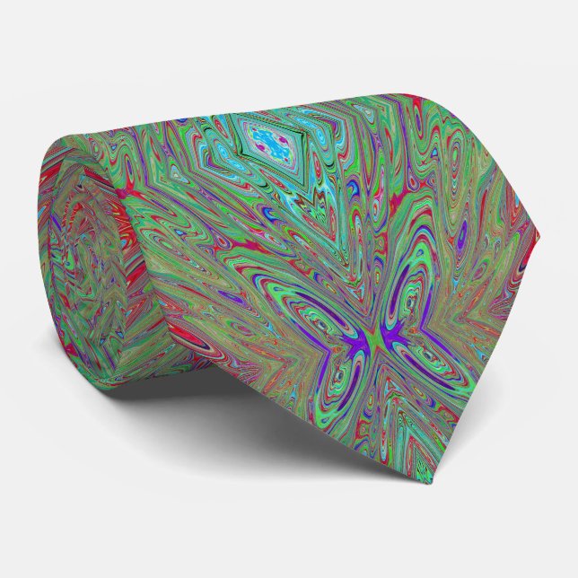 Gravata Borboleta Abstrata Rojão e Verde Trippy Retro (Rolled)