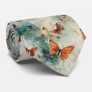 Gravata Borboleta Azul Jardim Inglês Floral Vintage